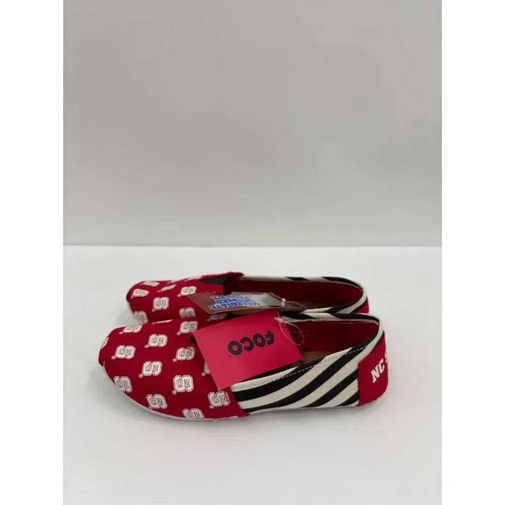 Foco NC State Wolfpack Womens Size 8 Stripe Canvas Shoes NCAA Slip On New